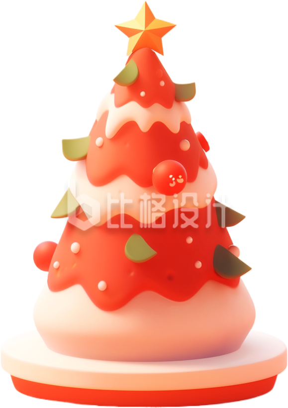 红色喜庆圣诞节节日庆祝蛋糕手绘