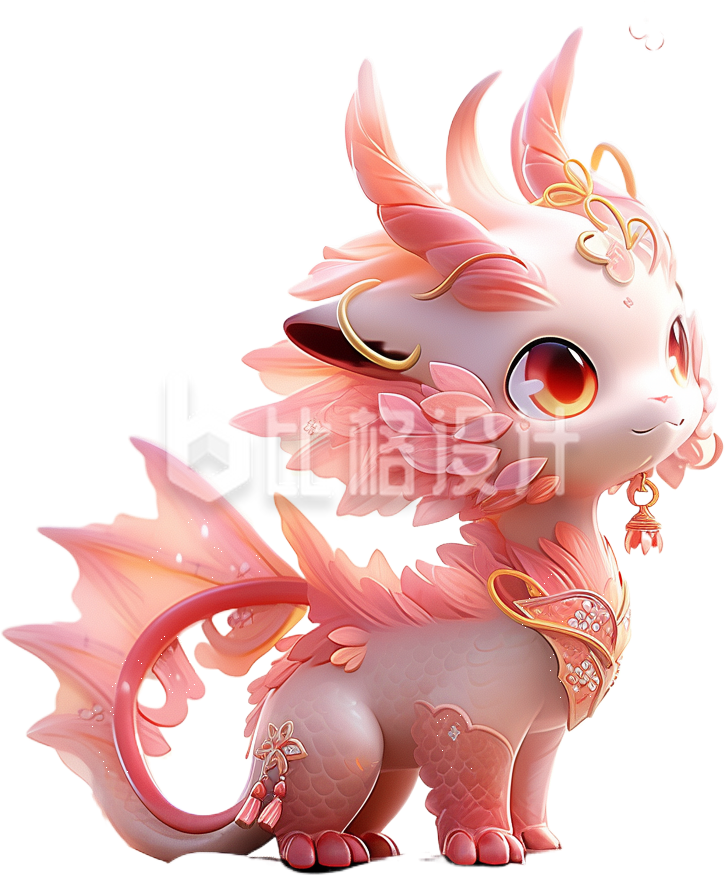 粉色可爱卡通龙年新年春节手绘龙