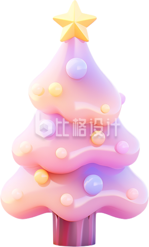 紫色3D立体圣诞树手绘