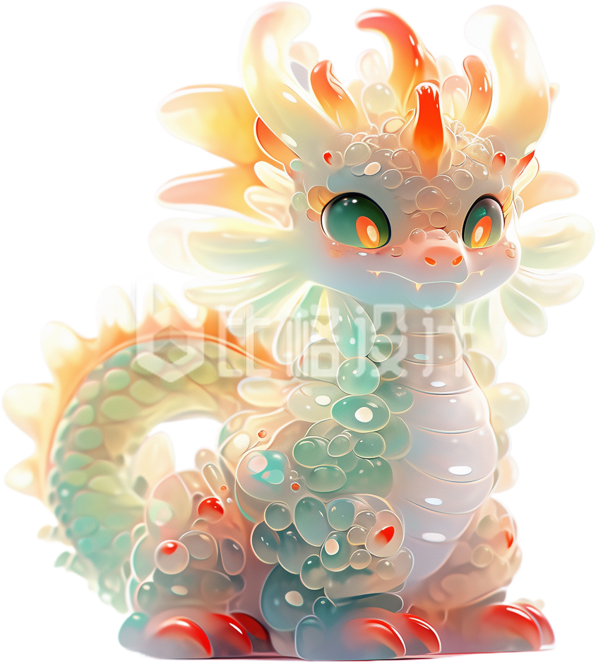 粉色3D立体龙年可爱卡通手绘龙