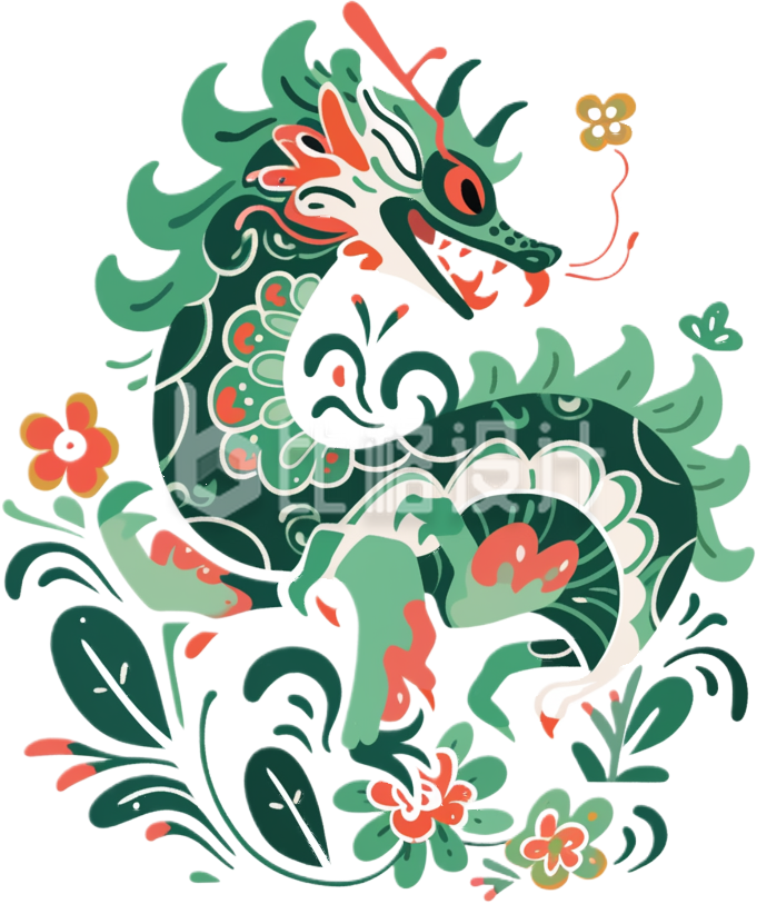 绿色手绘风龙年图腾手绘龙