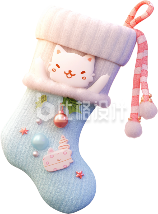 蓝色3D立体手绘圣诞节袜子