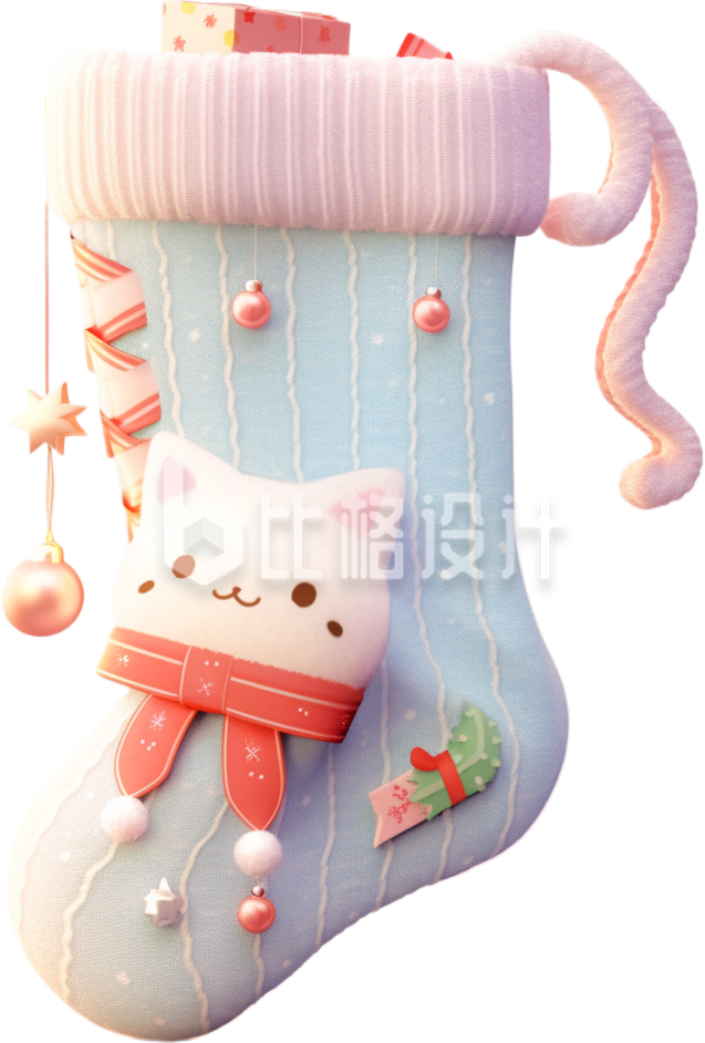 蓝色3D立体手绘圣诞节袜子 蓝色3D立体手绘圣诞节袜子