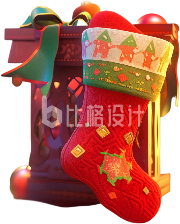 红色喜庆圣诞节袜子手绘