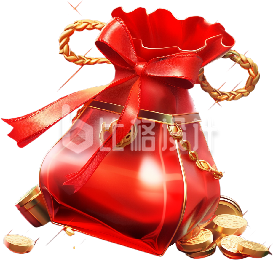 红色喜庆过年新年福袋钱袋手绘