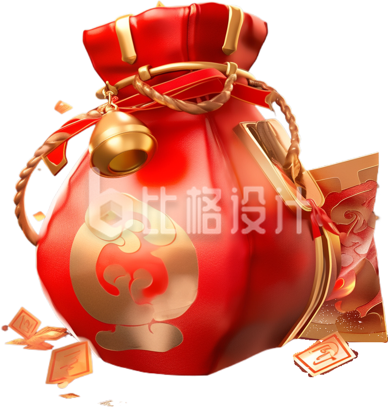 红色喜庆过年新年福袋钱袋手绘