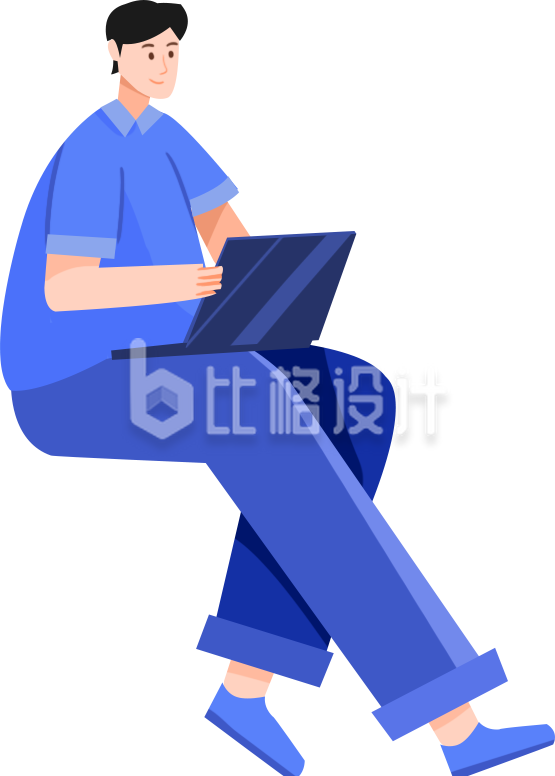 蓝色扁平风格手绘男生办公