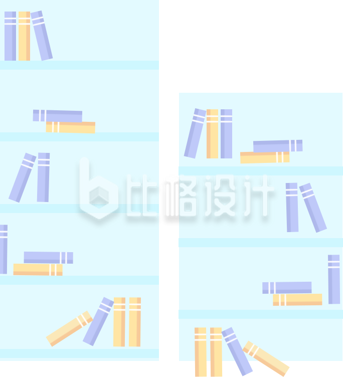 蓝色书籍图书馆书店插画