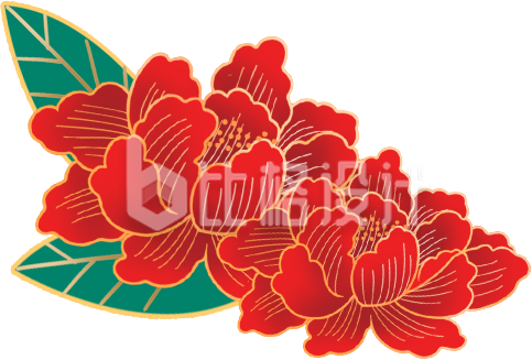 红色喜庆植物鲜花牡丹插画国庆节新年