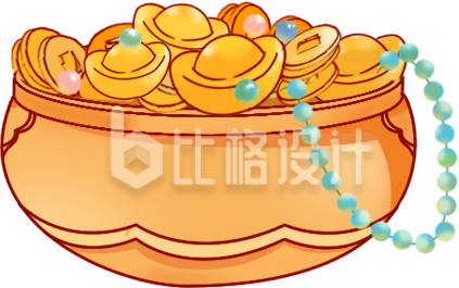 黄色元宝珠宝插画金融新年迎财神