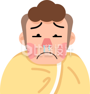 黄色可爱人物男生感冒寒潮降温插画