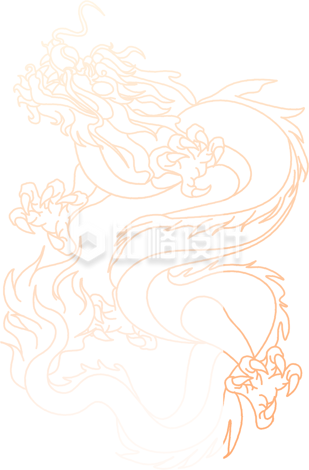 黄色生肖龙插画线稿春节元旦节