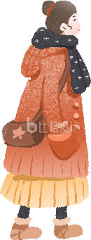 黄色可爱冬季女生插画穿搭潮流