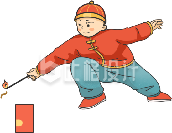 红色可爱喜庆男孩爆竹插画
