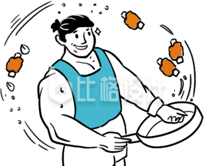 蓝色可爱漫画风趣味男生厨师做饭插画家务 蓝色可爱漫画风趣味男生厨师做饭插画家务