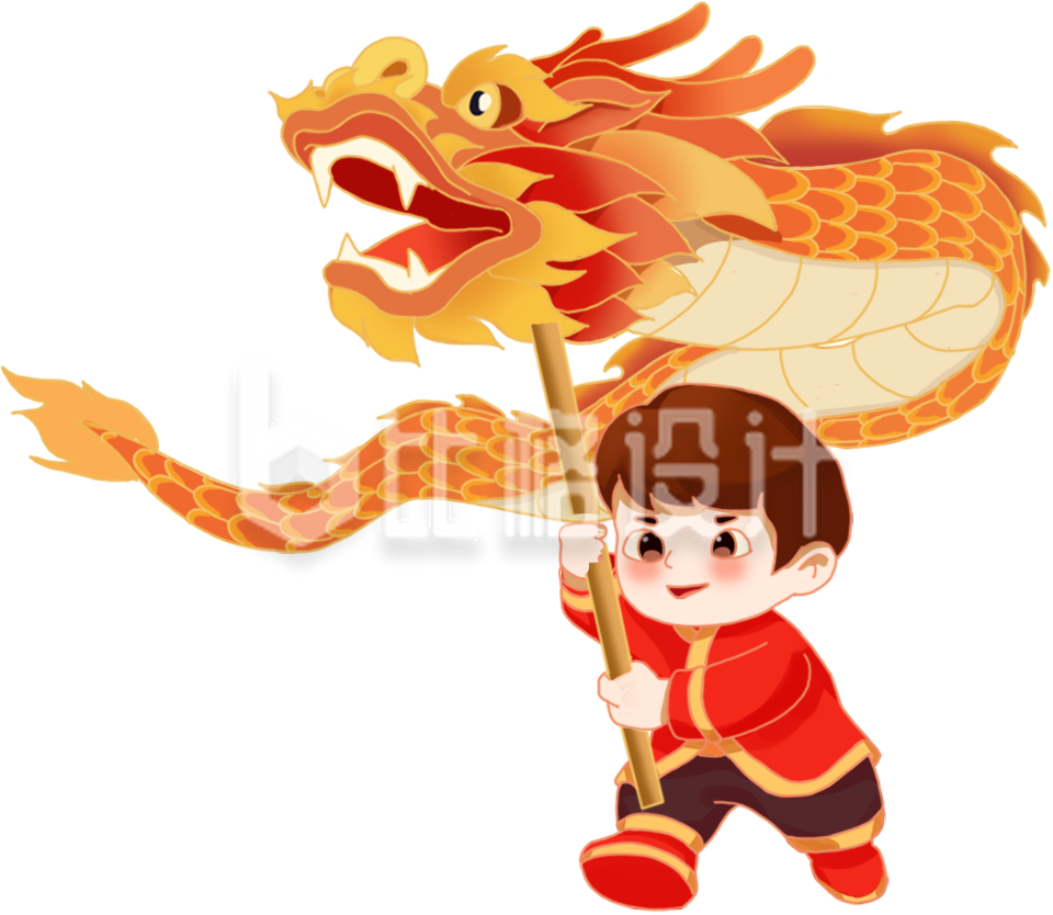 红色喜庆手绘新年龙年舞龙