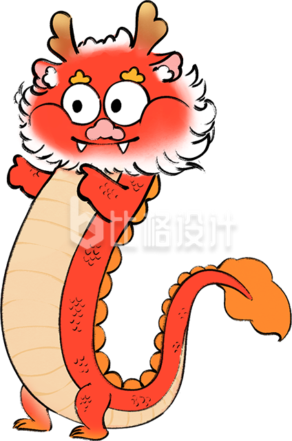 红色喜庆可爱卡通生肖龙手绘春节新年