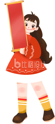 红色可爱喜庆女孩卷轴春节