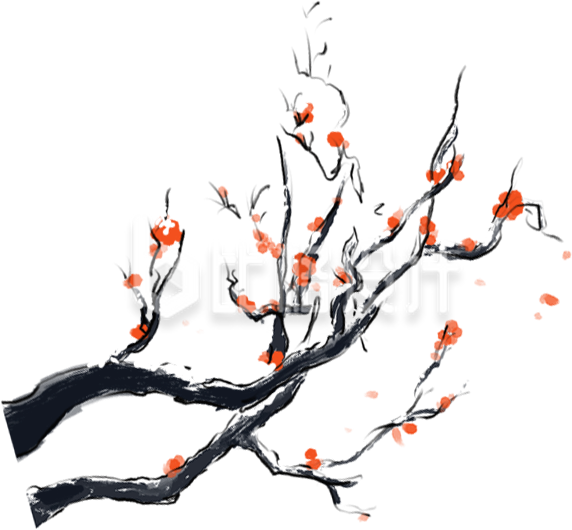 黑色腊梅树枝插画冬季冬至