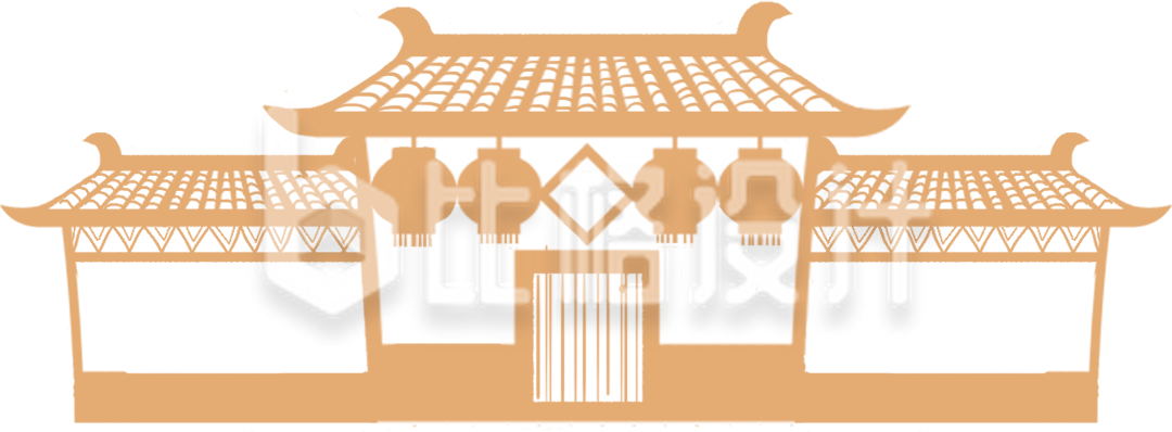 黄色传统建筑房屋插画新年年俗