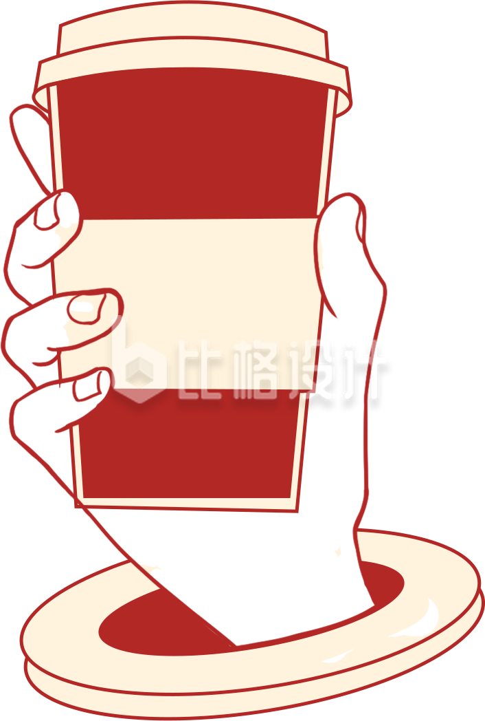 红色复古奶茶插画