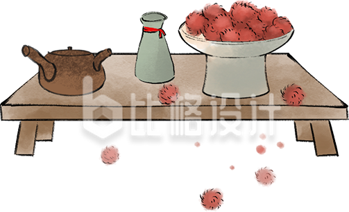 黄色传统桌子喝茶插画