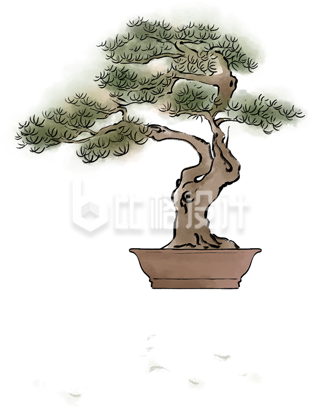 绿色松树盆景插画传统节气