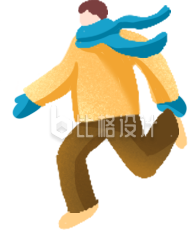黄色手绘男孩冬季