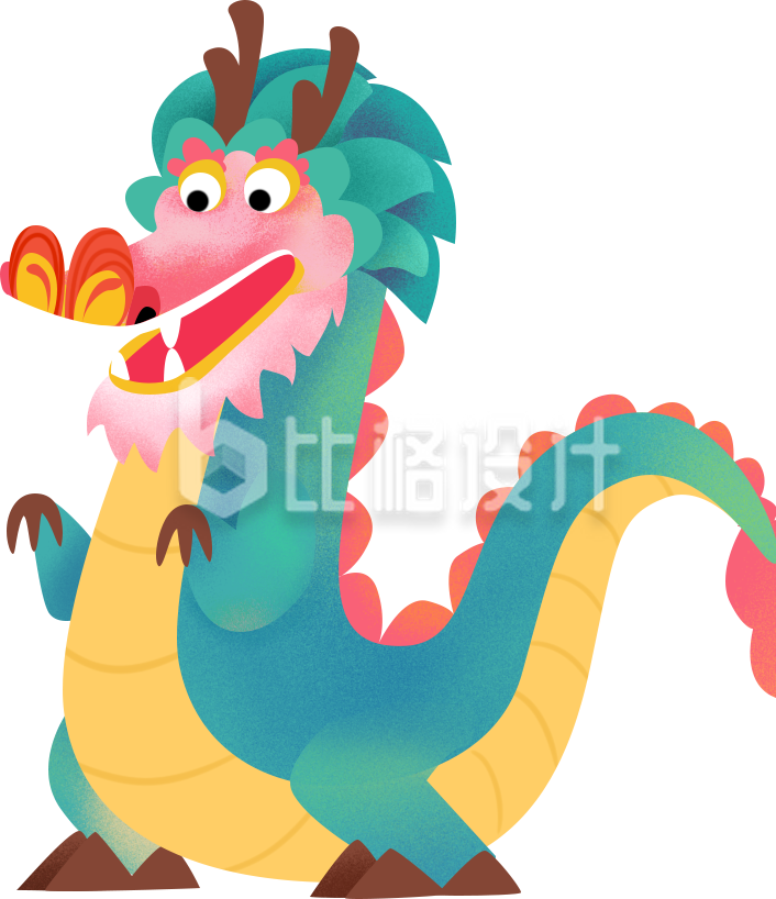 绿色可爱茶桶龙插画生肖春节