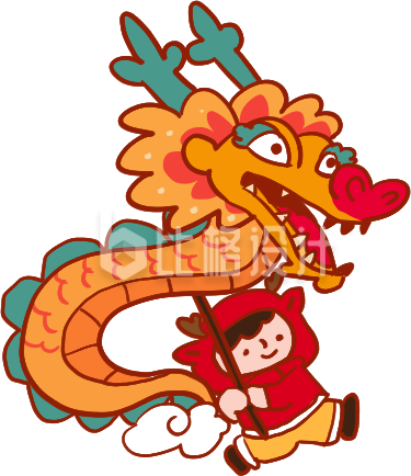 黄色春节习俗舞龙龙年插画