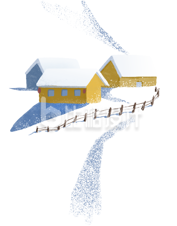 蓝色房屋建筑插画雪景