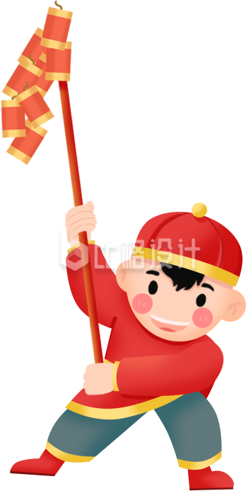 红色可爱儿童插画春节新春过年
