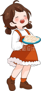 红色可爱女孩插画饺子元宵节冬至春节