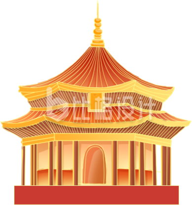 黄色传统建筑亭子插画