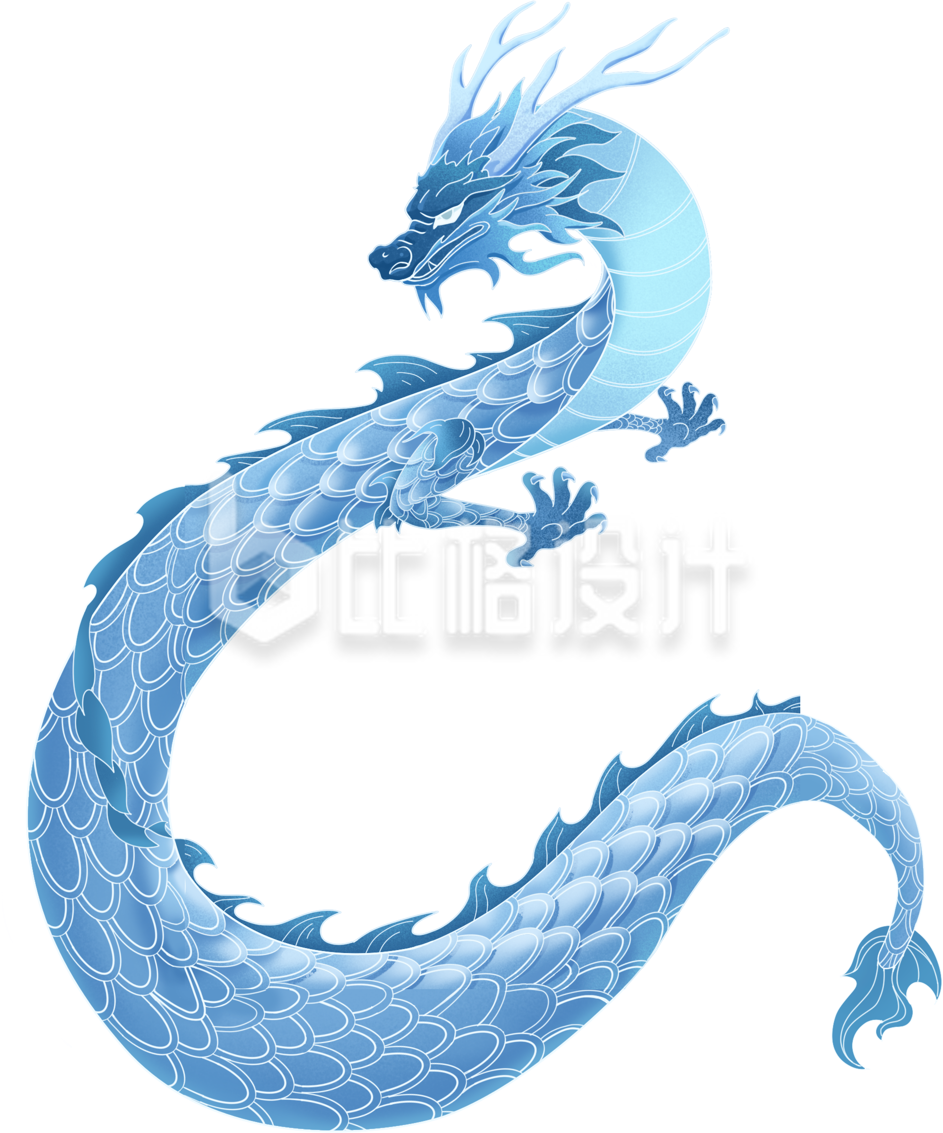 蓝色生肖龙插画春节