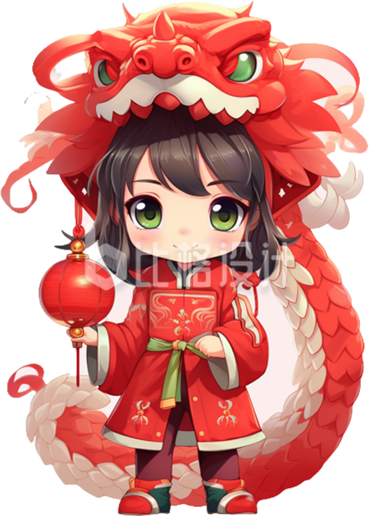 小女孩拜年祝福喜庆龙年手绘 小女孩拜年祝福喜庆龙年手绘