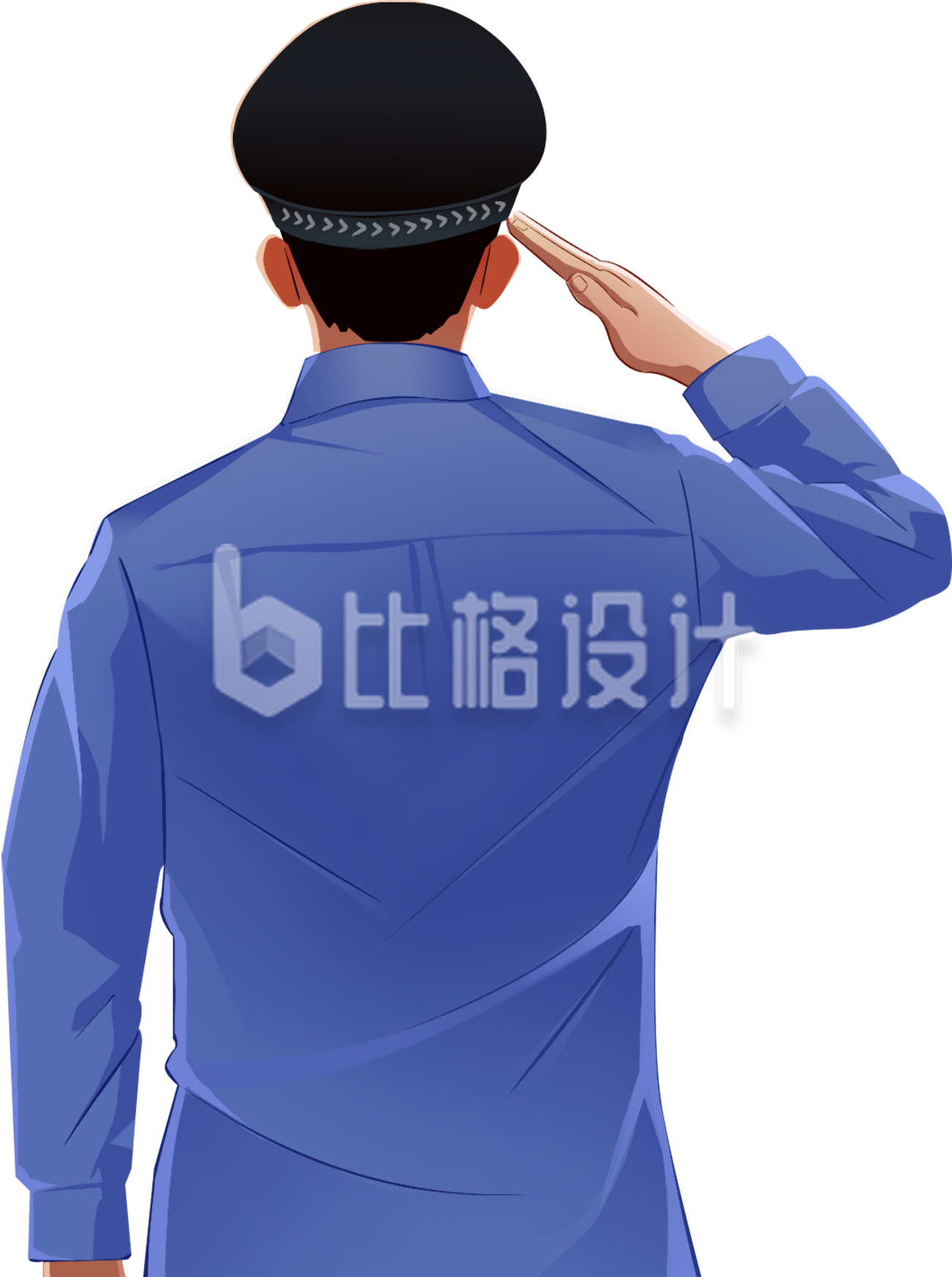 蓝色警察人物背影手绘中国人民警察节