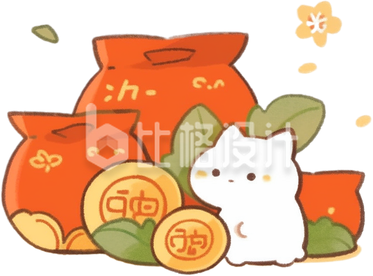 橙色喜庆可爱福袋扁平手绘新年