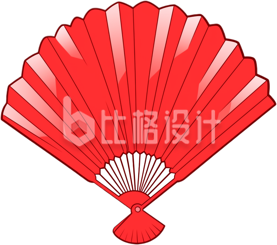 红色喜庆传统折扇扁平手绘春节