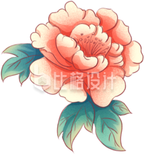 粉色牡丹手绘国庆节新年