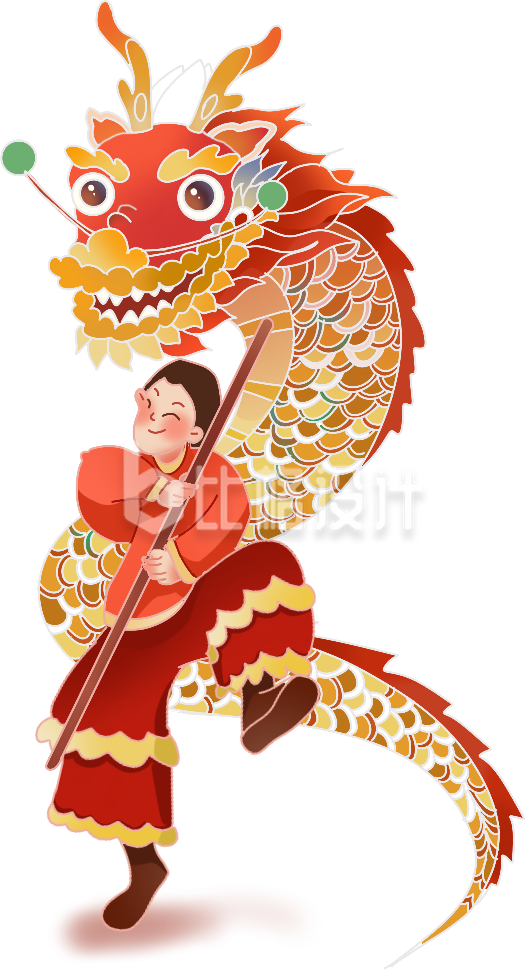 红色舞龙插画新年春节