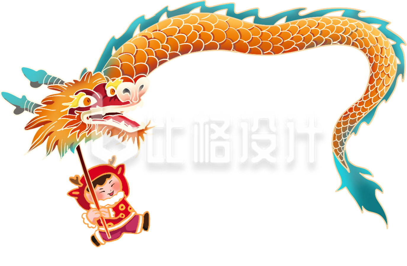 黄色可爱龙年舞龙习俗插画