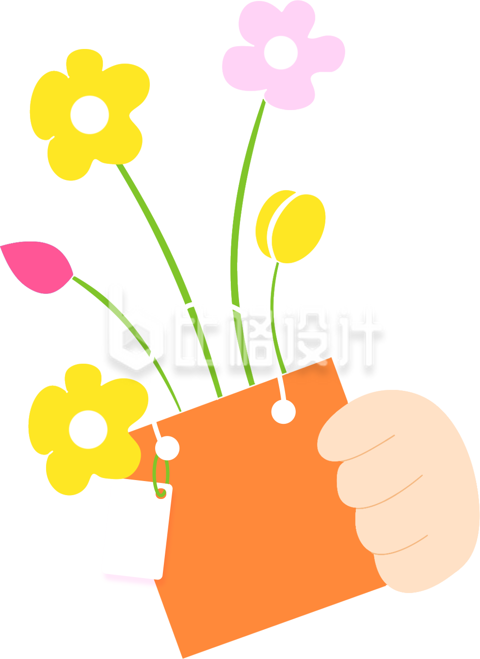 黄色植物小花扁平手绘