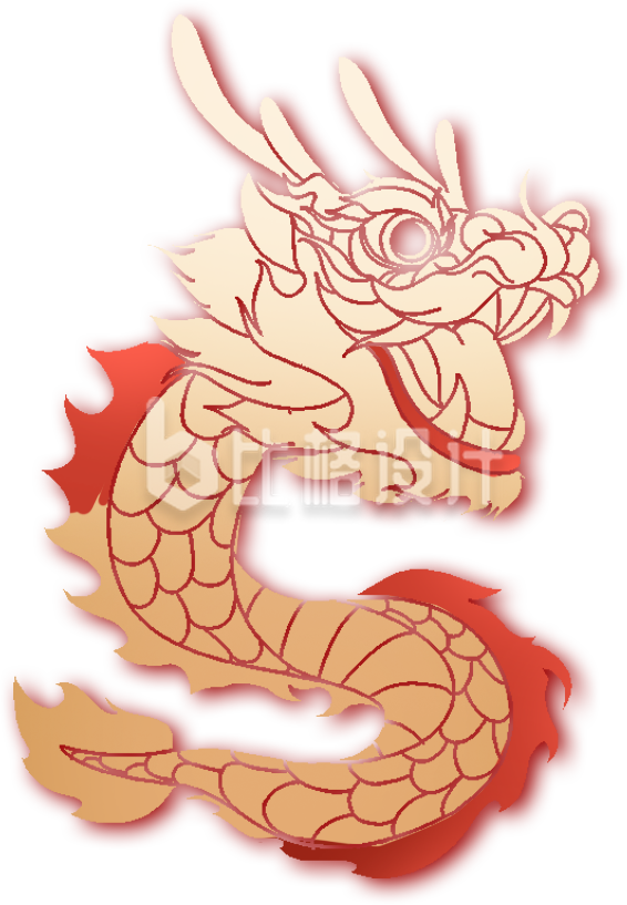 黄色手绘可爱龙年舞龙插画