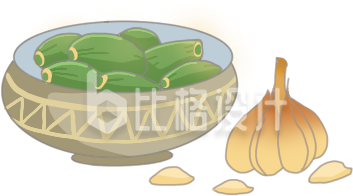 绿色腊八蒜传统美食插画