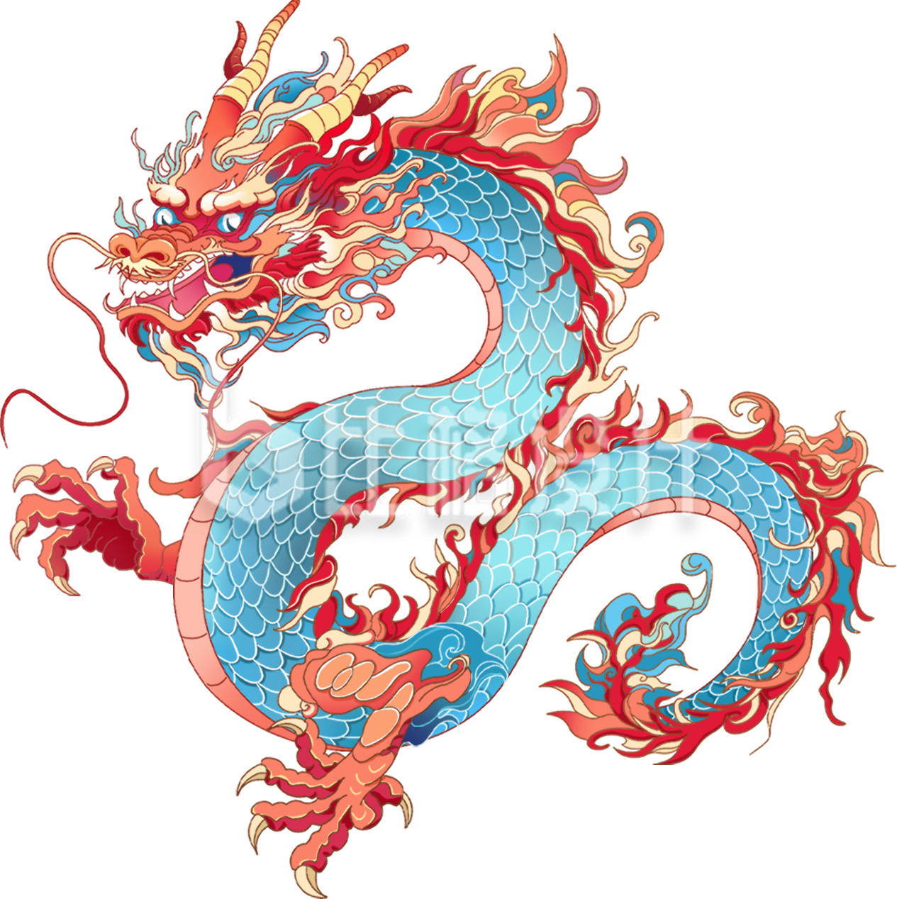 蓝色手绘风插画龙年舞龙