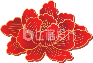 红色喜庆莲花新年过年插画