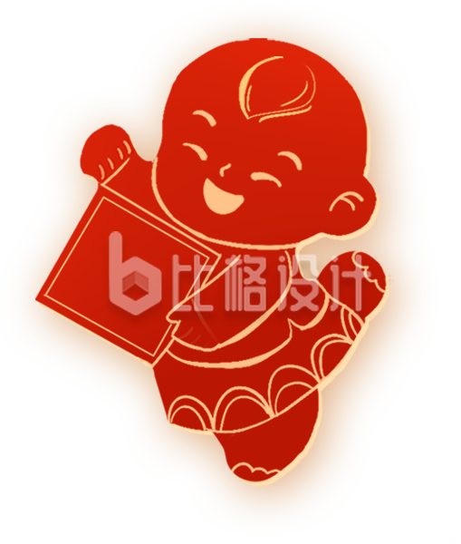 红色喜庆春节年画福娃插画 红色喜庆春节年画福娃插画