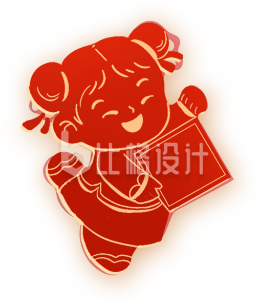 红色喜庆可爱春节福娃年画插画