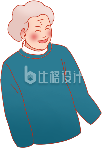 蓝色可爱人物老奶奶插画